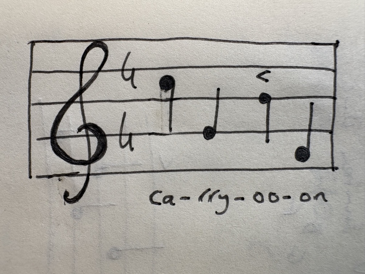 A stave with the notes of carry on